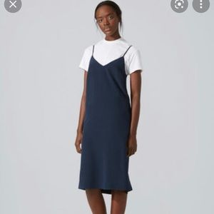 Frank & Oak blue 100% silk midi slip dress